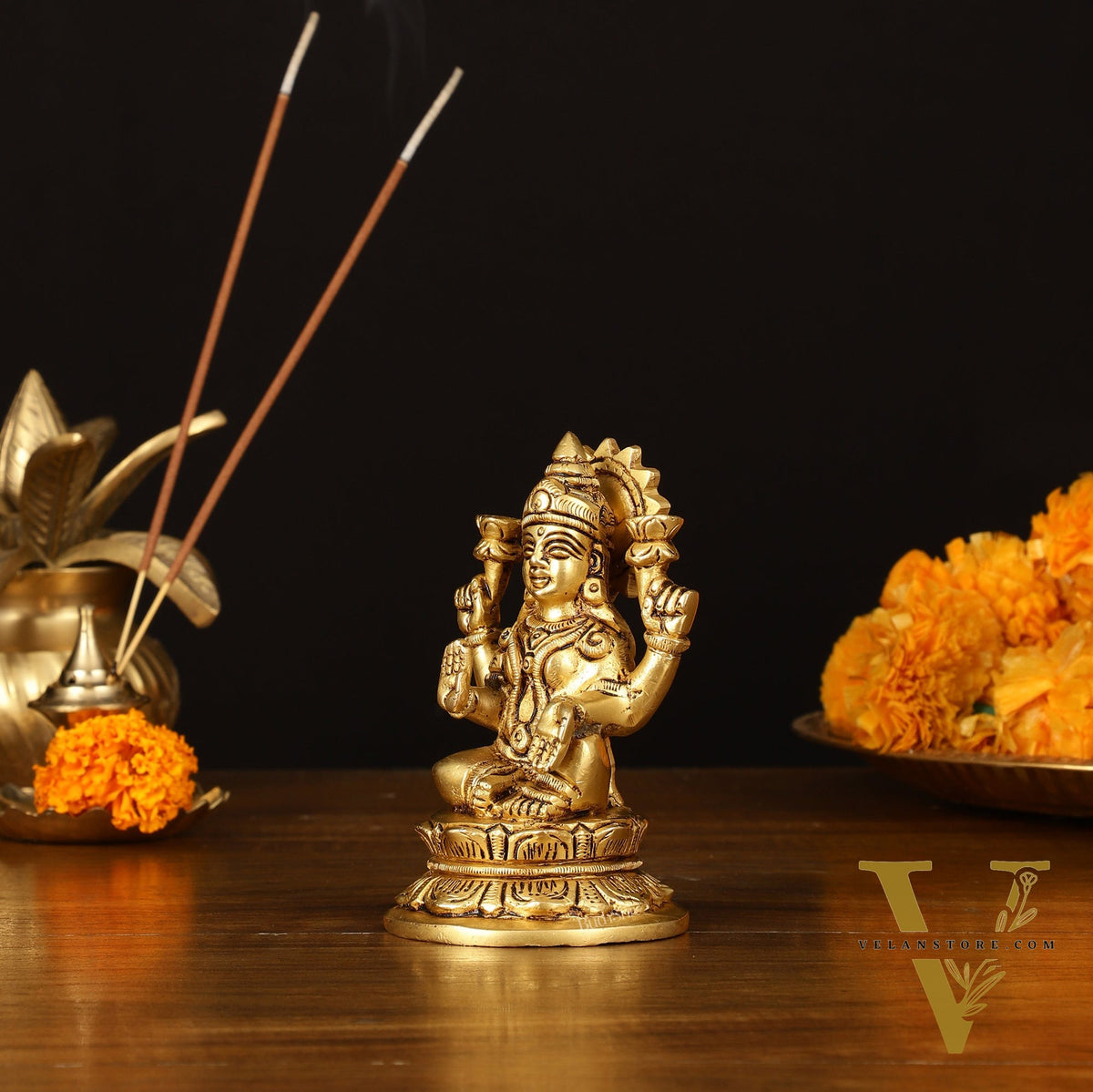 Brass Superfine Goddess Lakshmi Idol - 4.5" Elegant Sculpture