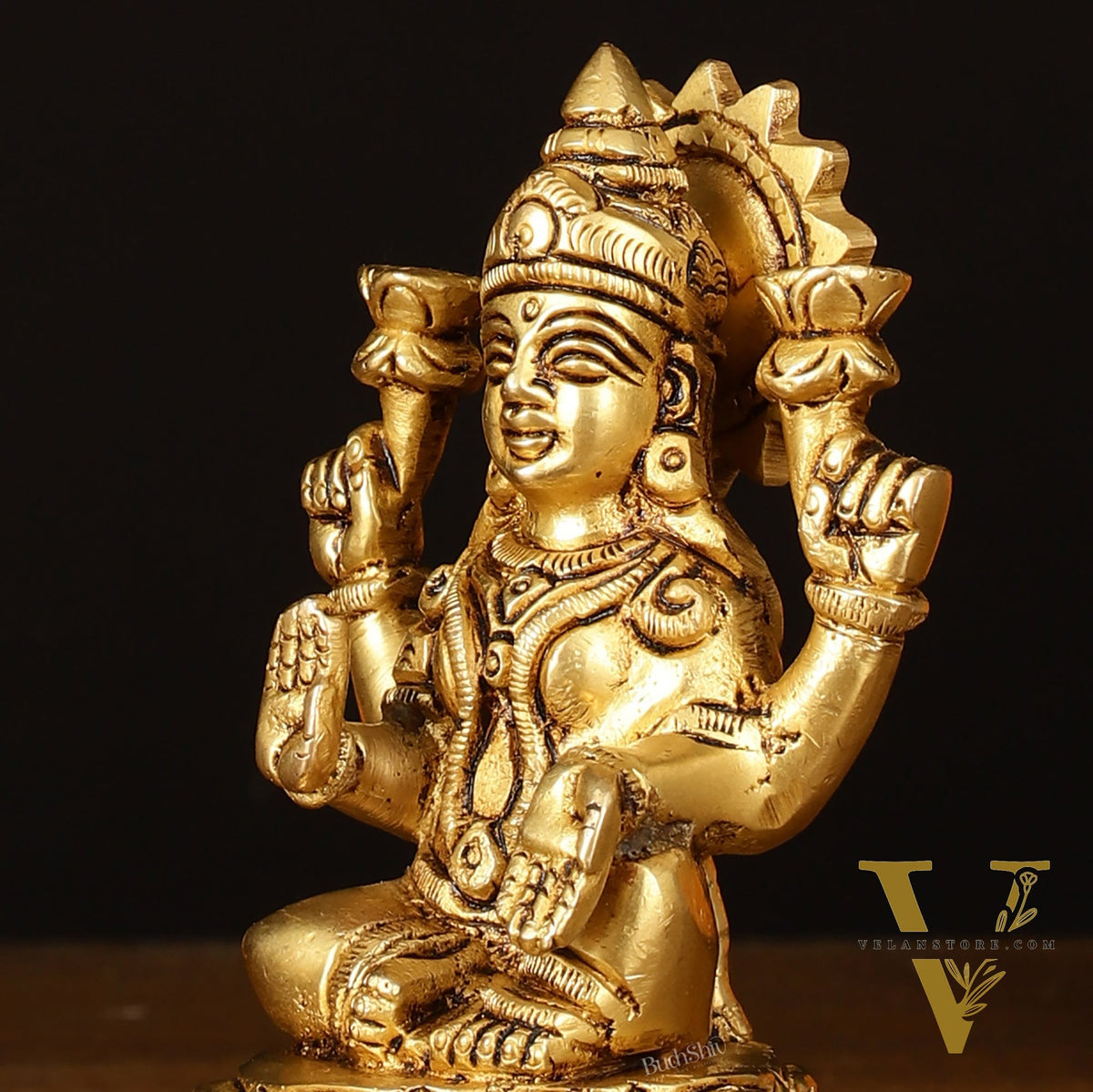 Brass Superfine Goddess Lakshmi Idol - 4.5" Elegant Sculpture