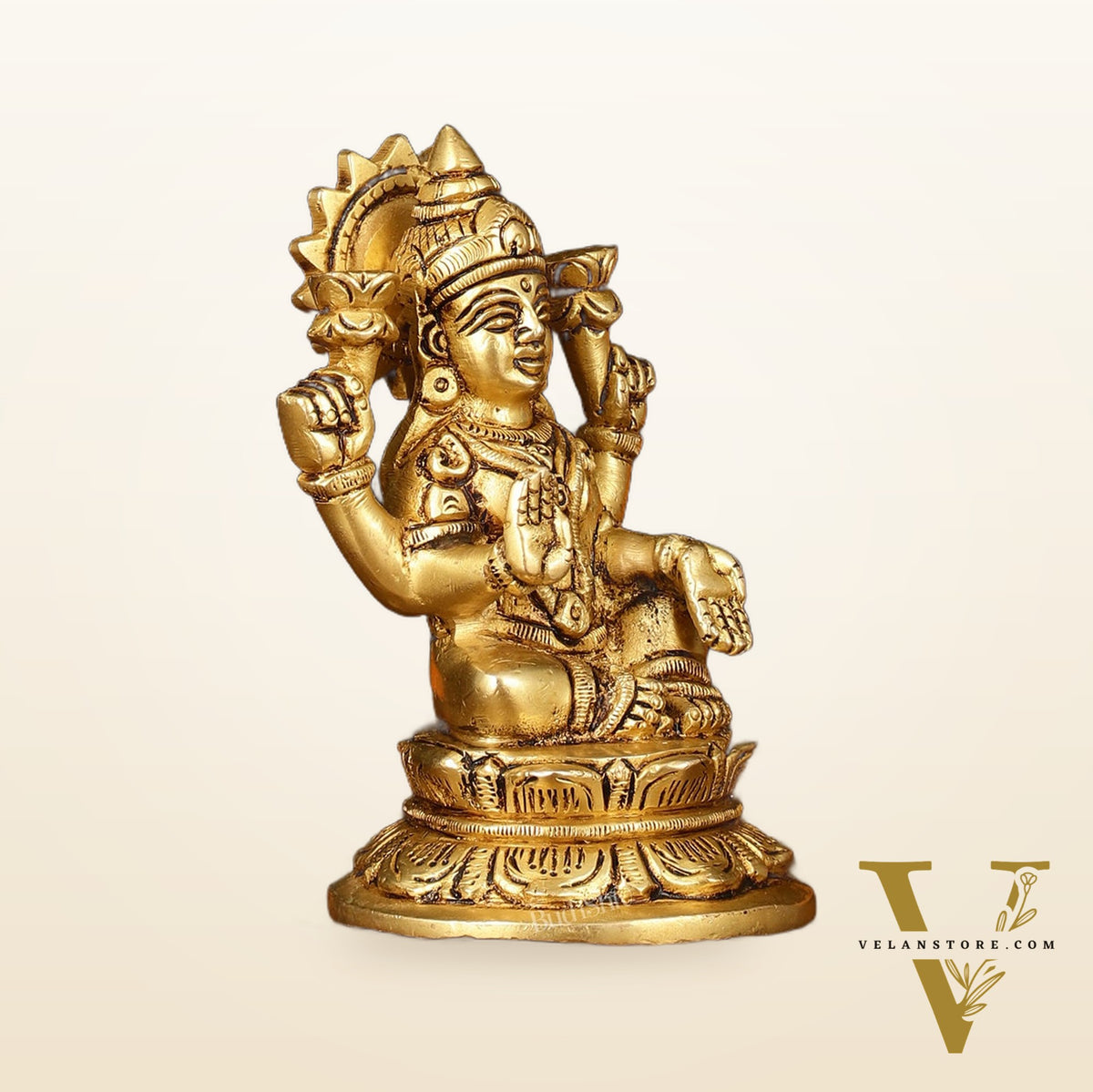 Brass Superfine Goddess Lakshmi Idol - 4.5" Elegant Sculpture