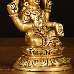 Brass Superfine Goddess Lakshmi Idol - 4.5" Elegant Sculpture