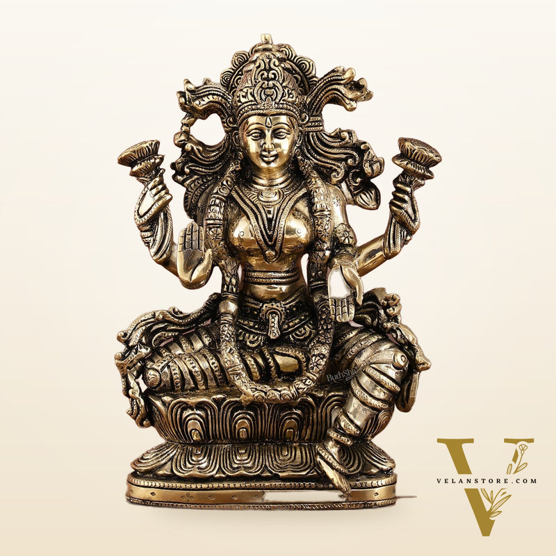 Brass Superfine Goddess Lakshmi Idol | 9 Inch Height | Enhanced Carvings