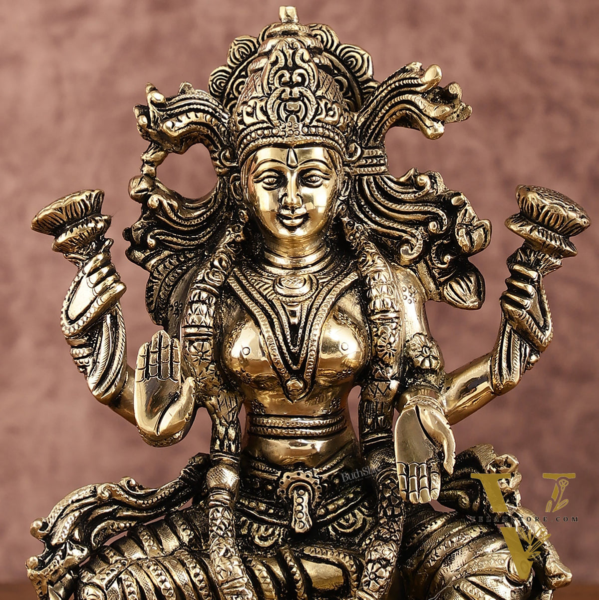 Brass Superfine Goddess Lakshmi Idol | 9 Inch Height | Enhanced Carvings