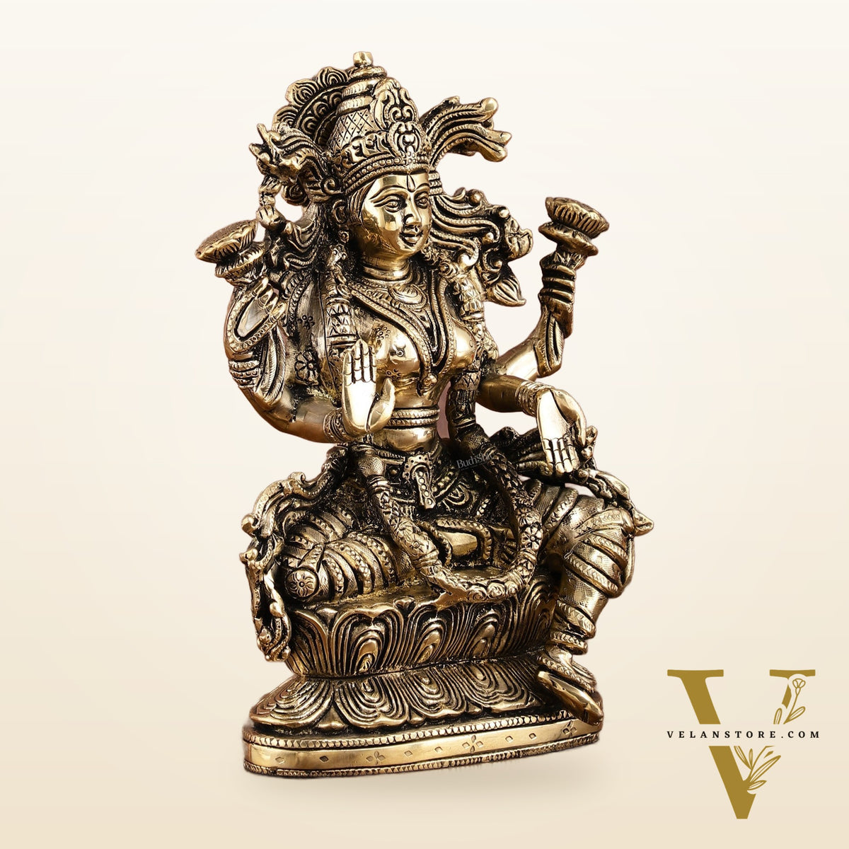 Brass Superfine Goddess Lakshmi Idol | 9 Inch Height | Enhanced Carvings