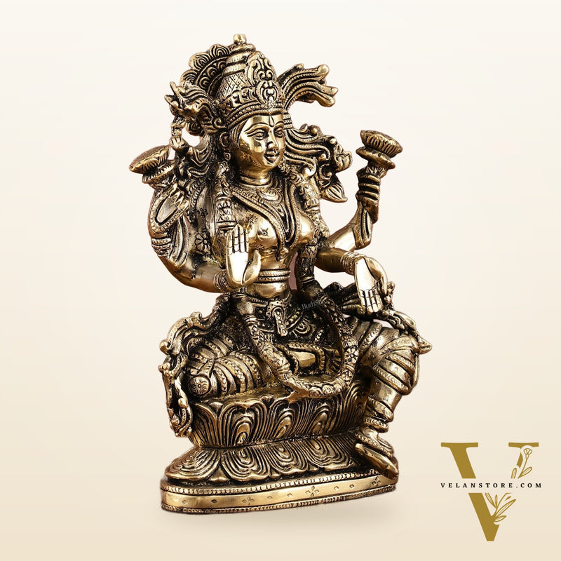 Brass Superfine Goddess Lakshmi Idol | 9 Inch Height | Enhanced Carvings