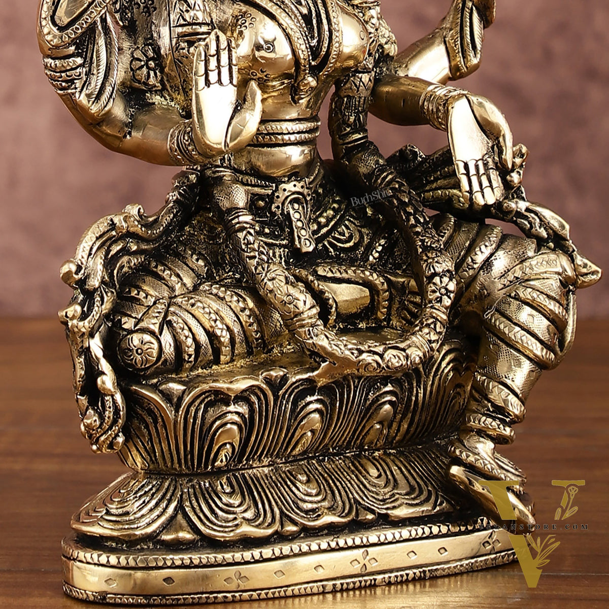 Brass Superfine Goddess Lakshmi Idol | 9 Inch Height | Enhanced Carvings