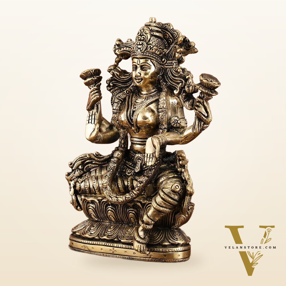 Brass Superfine Goddess Lakshmi Idol | 9 Inch Height | Enhanced Carvings