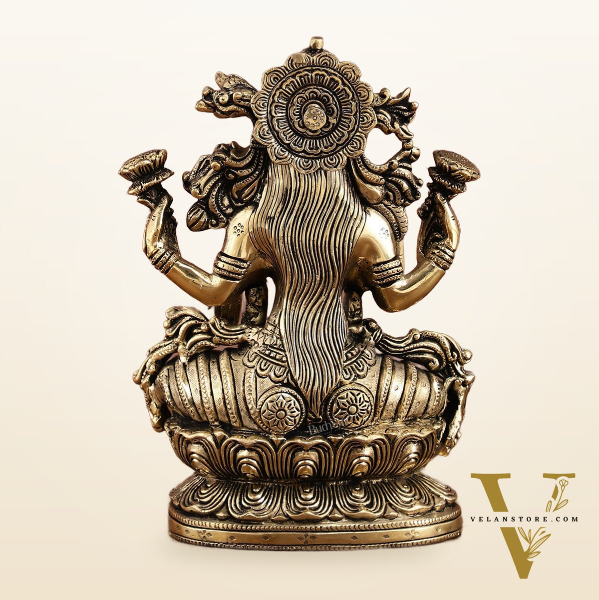 Brass Superfine Goddess Lakshmi Idol | 9 Inch Height | Enhanced Carvings