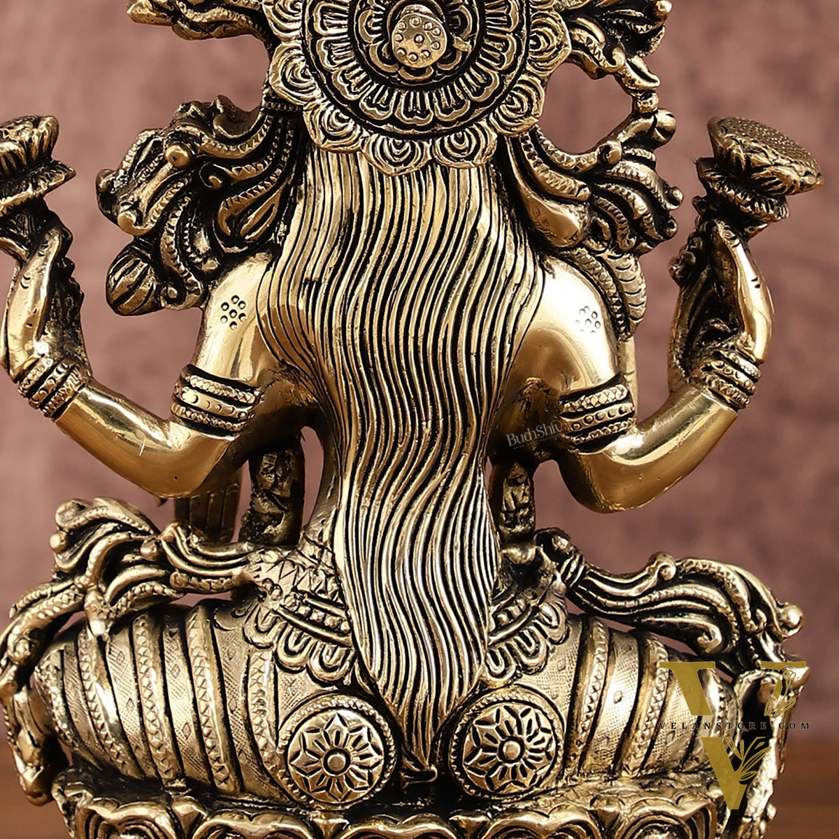 Brass Superfine Goddess Lakshmi Idol | 9 Inch Height | Enhanced Carvings