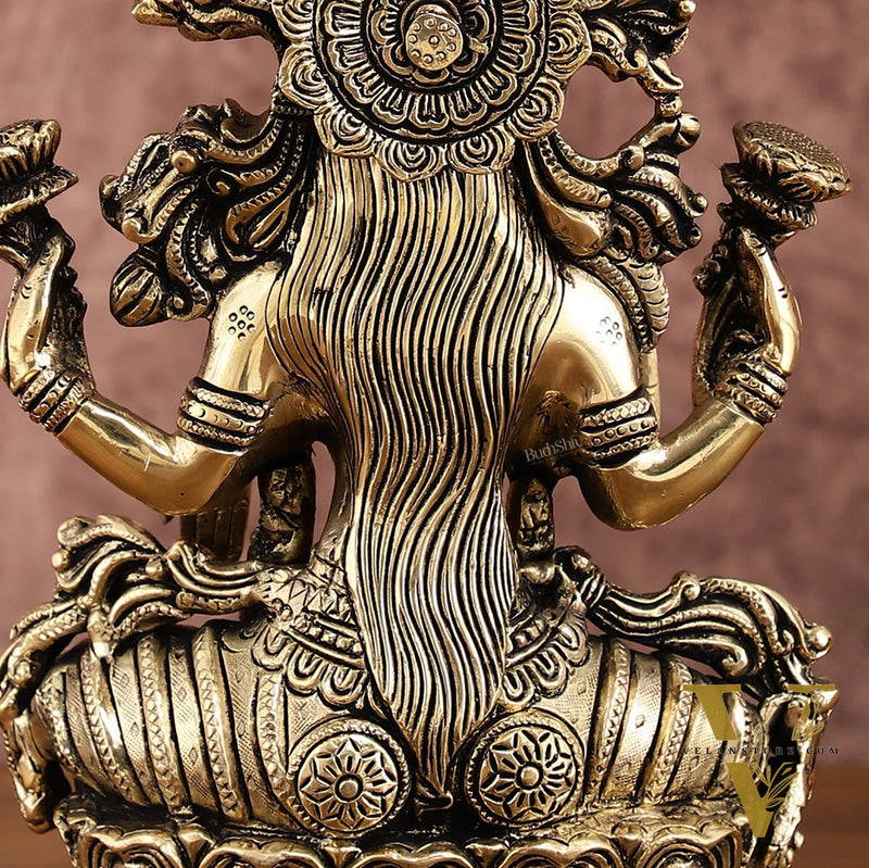 Brass Superfine Goddess Lakshmi Idol | 9 Inch Height | Enhanced Carvings