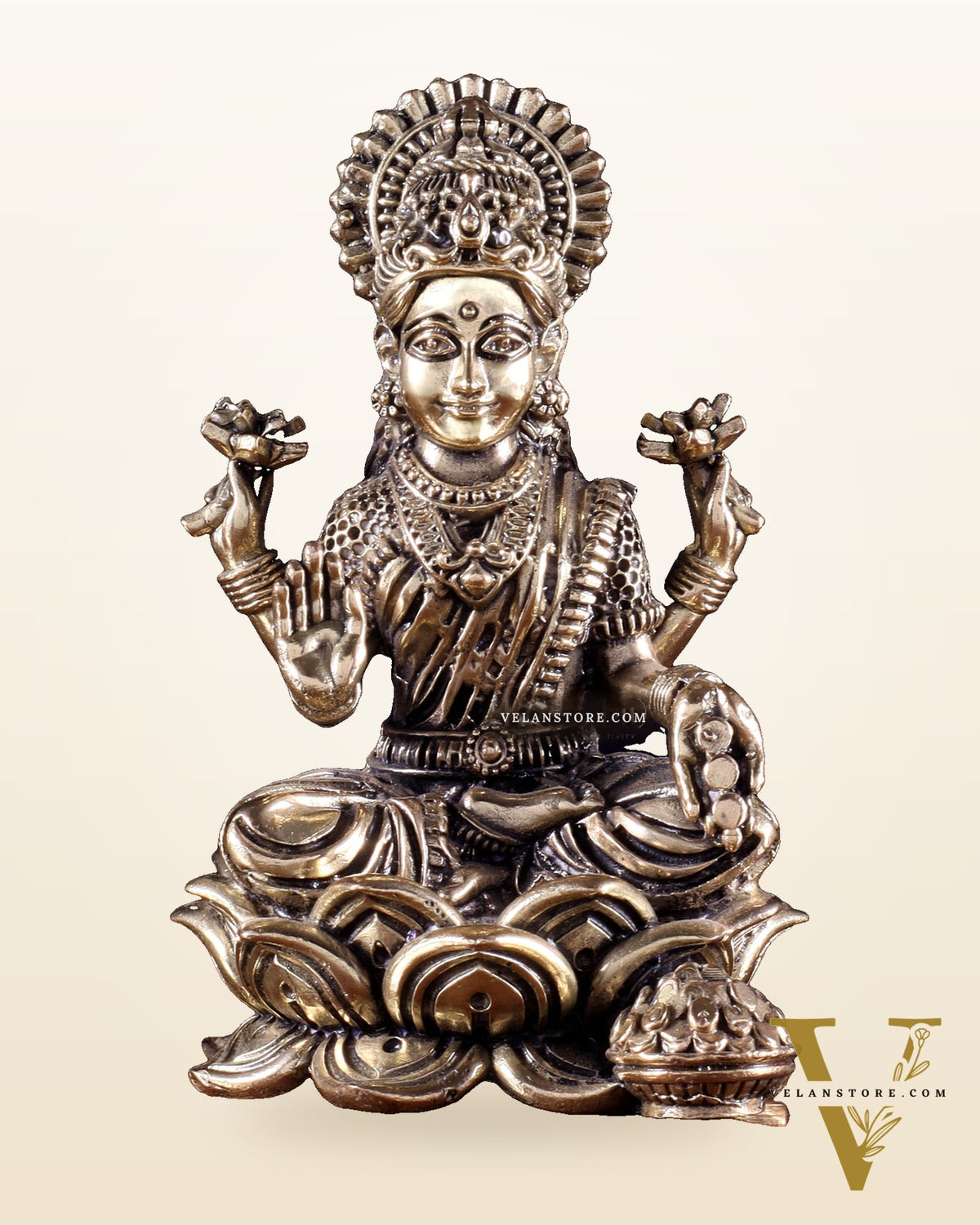 Brass Superfine Goddess Lakshmi on Lotus Idol 4 inch