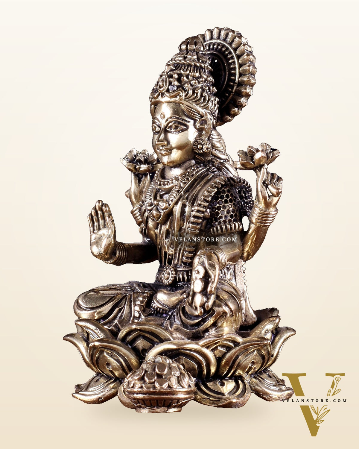 Brass Superfine Goddess Lakshmi on Lotus Idol 4 inch