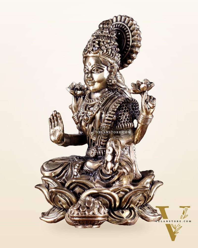 Brass Superfine Goddess Lakshmi on Lotus Idol 4 inch