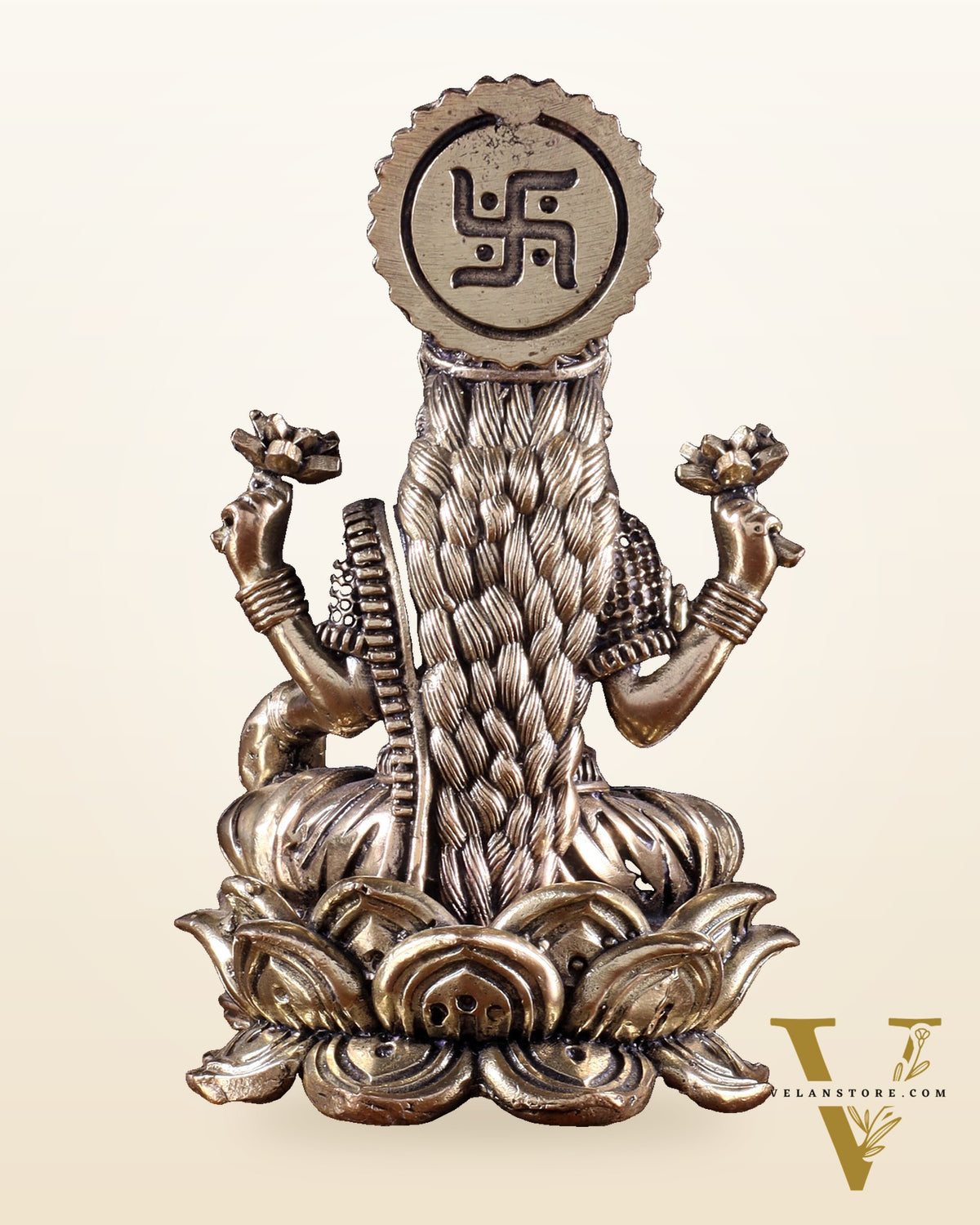 Brass Superfine Goddess Lakshmi on Lotus Idol 4 inch
