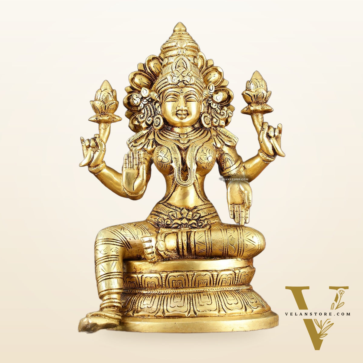 Brass Superfine Goddess Lakshmi Statue – 10.5" Height, Finely Detailed