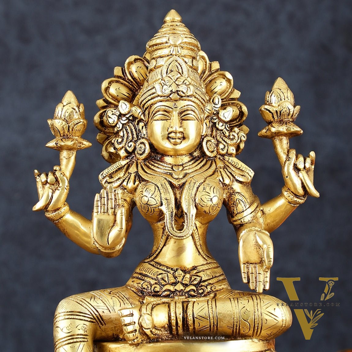 Brass Superfine Goddess Lakshmi Statue – 10.5" Height, Finely Detailed
