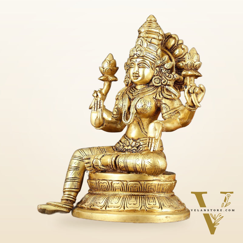 Brass Superfine Goddess Lakshmi Statue – 10.5" Height, Finely Detailed