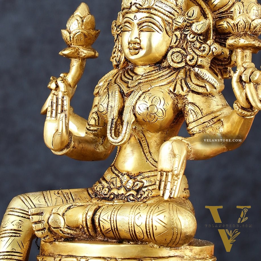 Brass Superfine Goddess Lakshmi Statue – 10.5" Height, Finely Detailed