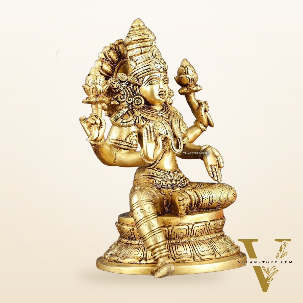 Brass Superfine Goddess Lakshmi Statue – 10.5" Height, Finely Detailed