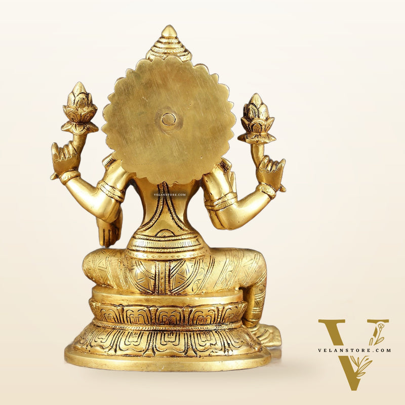 Brass Superfine Goddess Lakshmi Statue – 10.5" Height, Finely Detailed