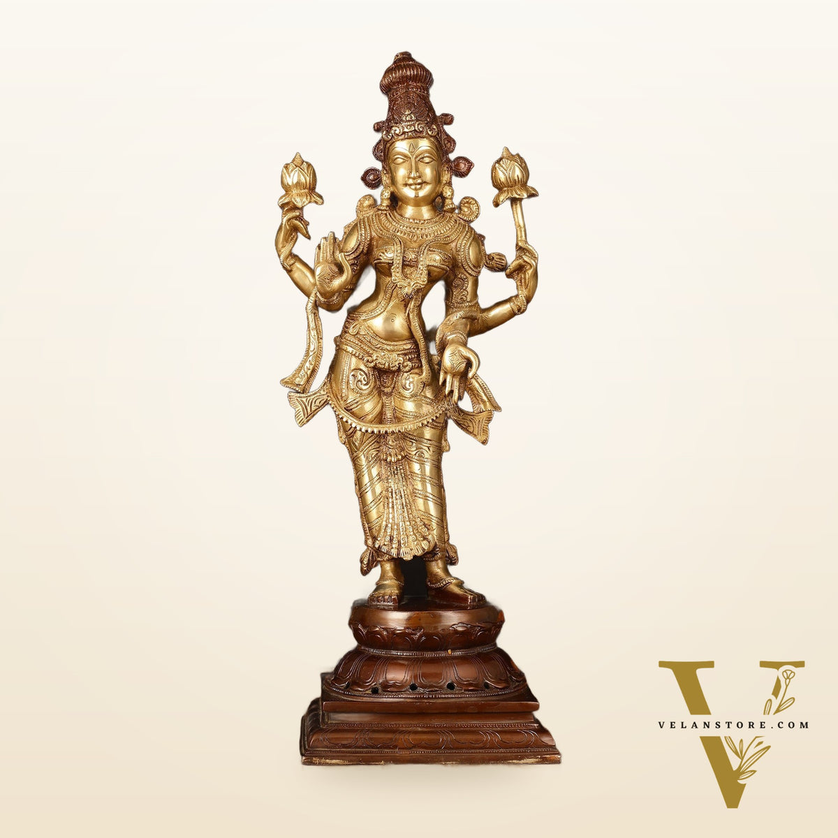 Brass Superfine Goddess Lakshmi Statue - 17.5" Exquisite Sculpture