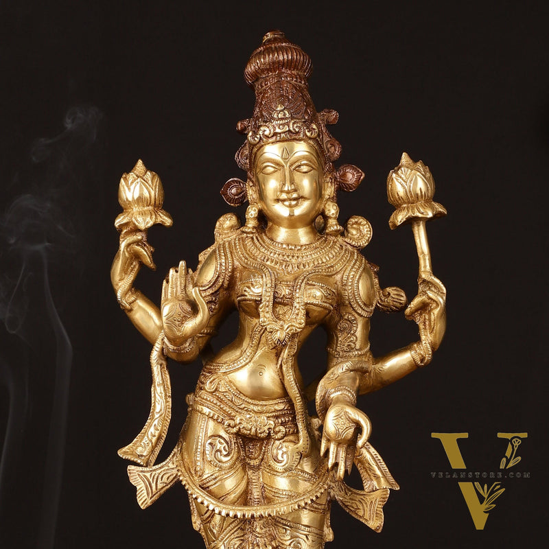 Brass Superfine Goddess Lakshmi Statue - 17.5" Exquisite Sculpture