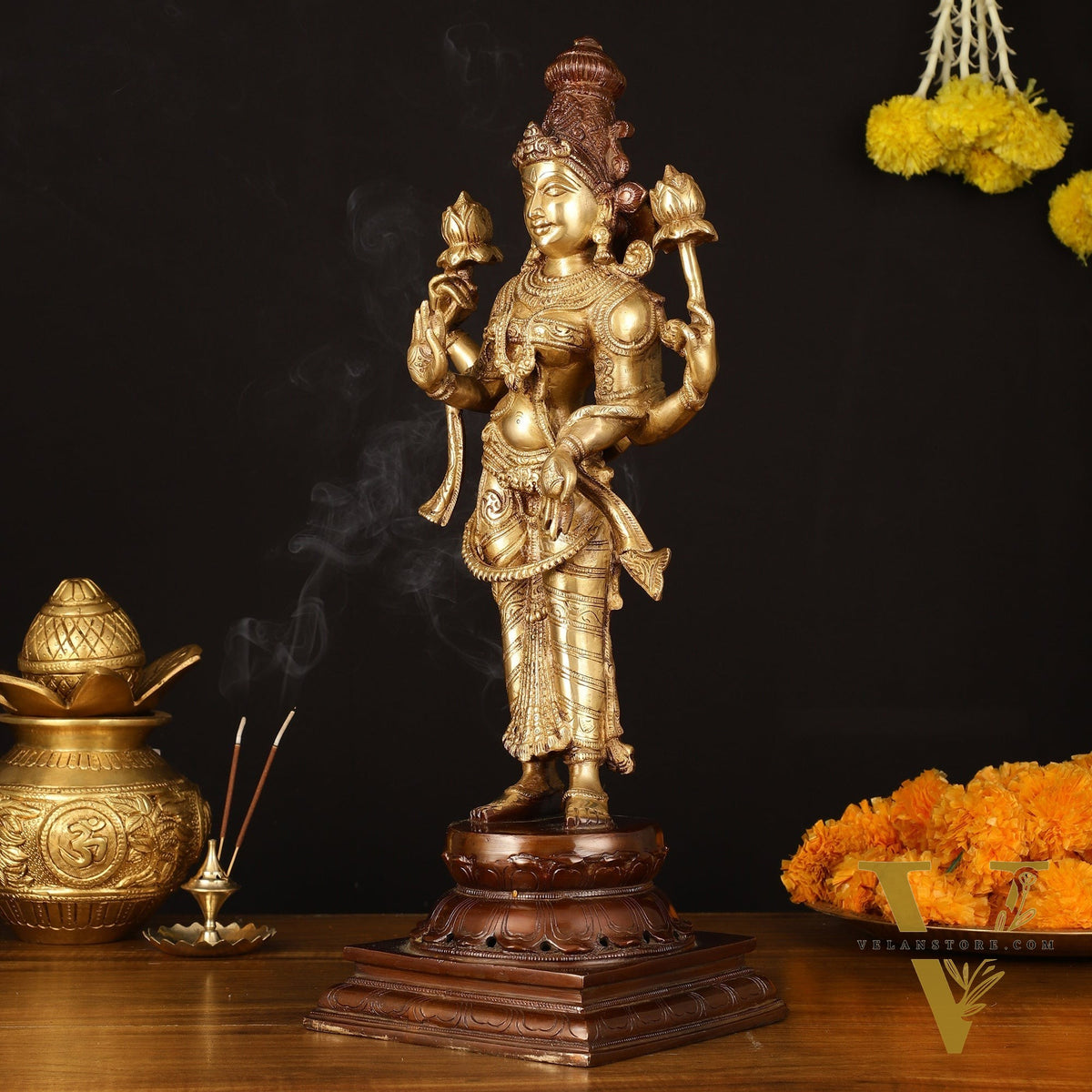Brass Superfine Goddess Lakshmi Statue - 17.5" Exquisite Sculpture