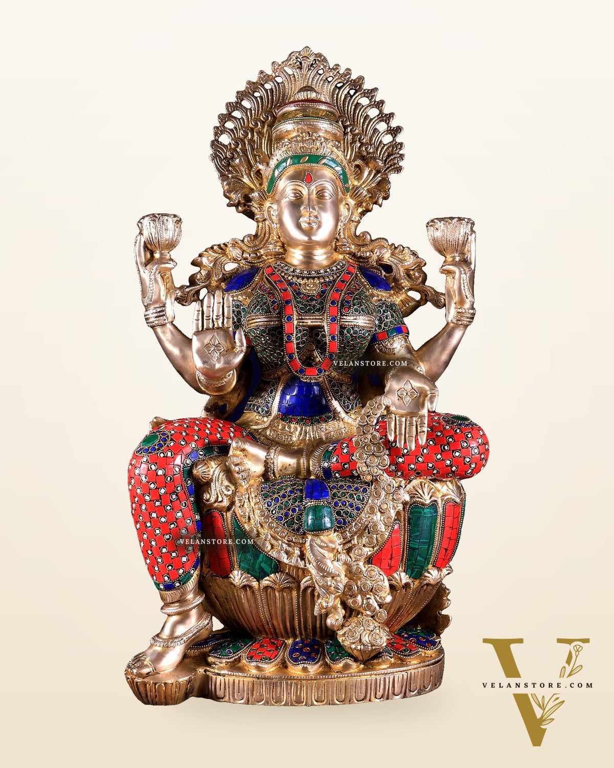 Brass Superfine Goddess Lakshmi Statue | 25 inch meenakari Stonework