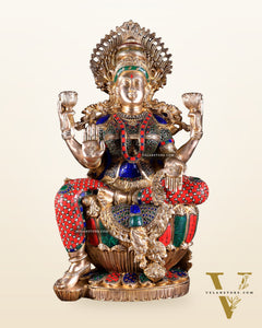 Brass Superfine Goddess Lakshmi Statue | 25 inch meenakari Stonework