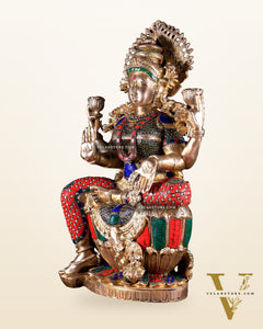 Brass Superfine Goddess Lakshmi Statue | 25 inch meenakari Stonework