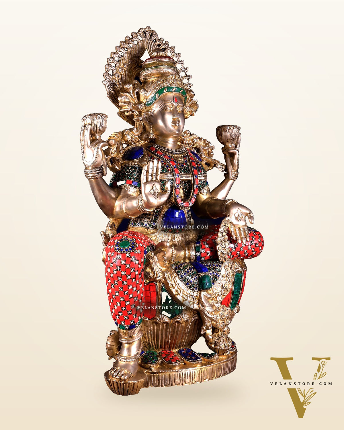 Brass Superfine Goddess Lakshmi Statue | 25 inch meenakari Stonework