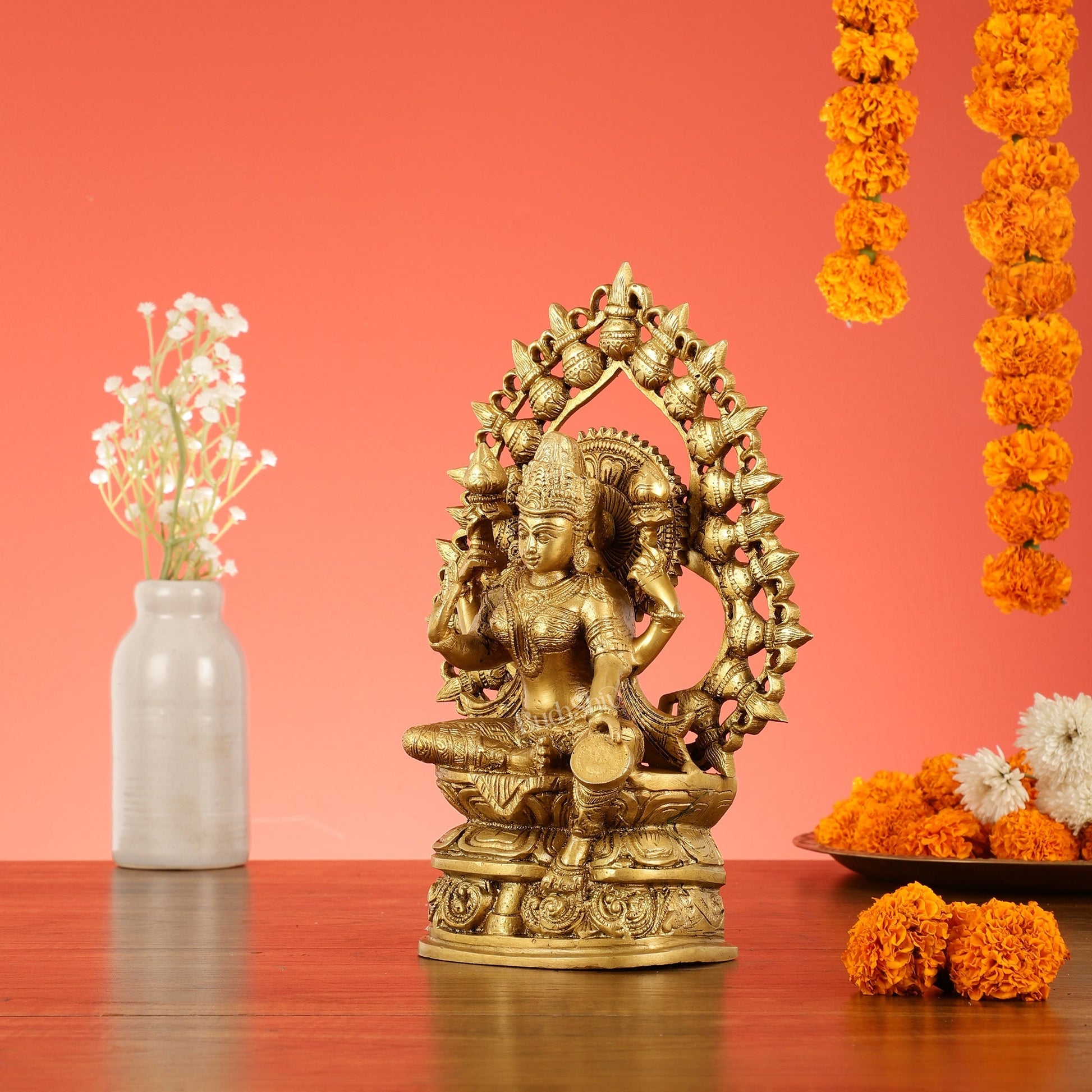 Brass Superfine Goddess Lakshmi with Coin Idol - 10.5 Inch