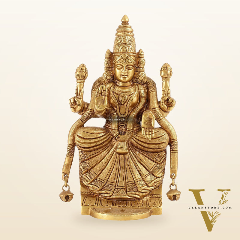 Brass Superfine Goddess Padmavathi Idol - Exquisite 9.5" Sculpture