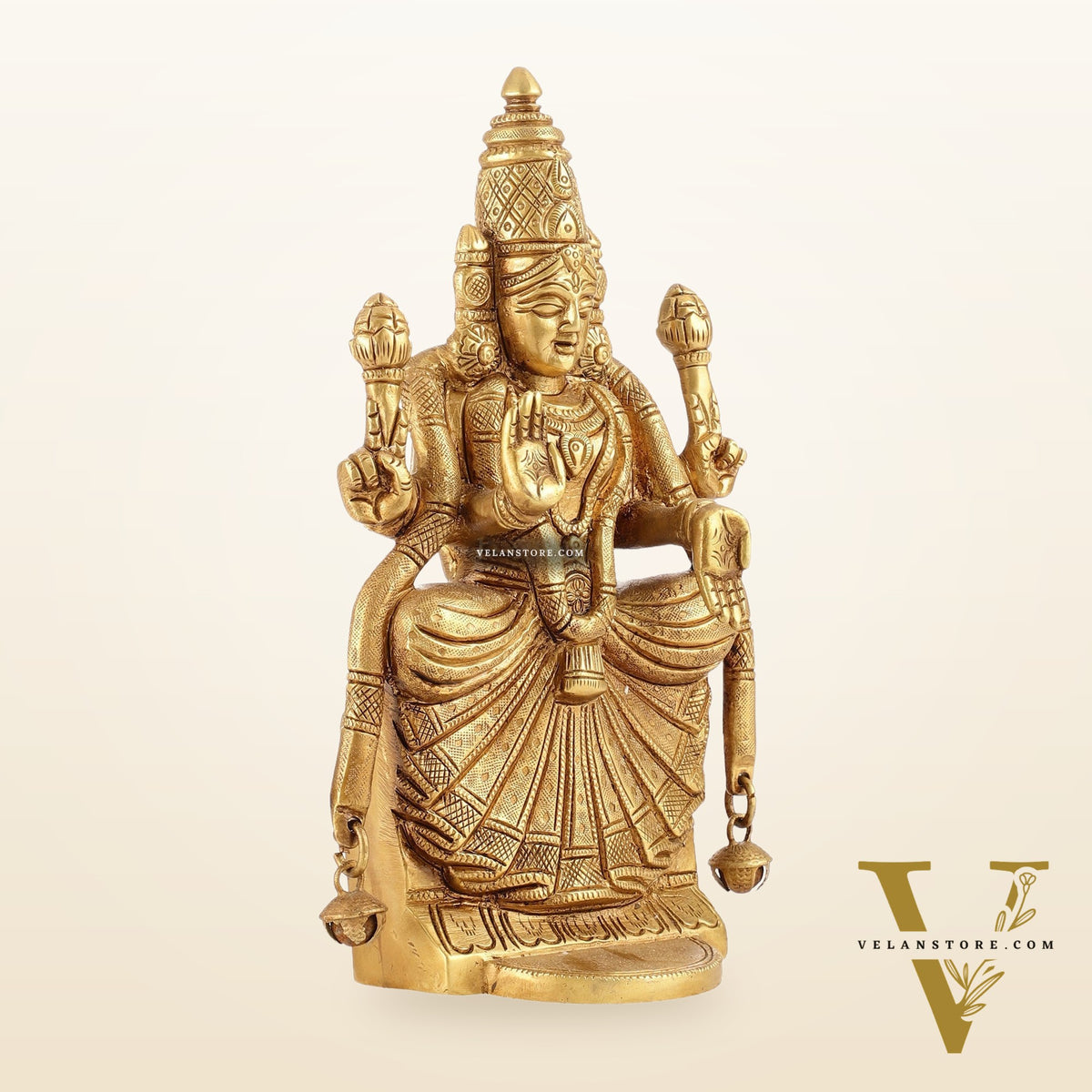 Brass Superfine Goddess Padmavathi Idol - Exquisite 9.5" Sculpture