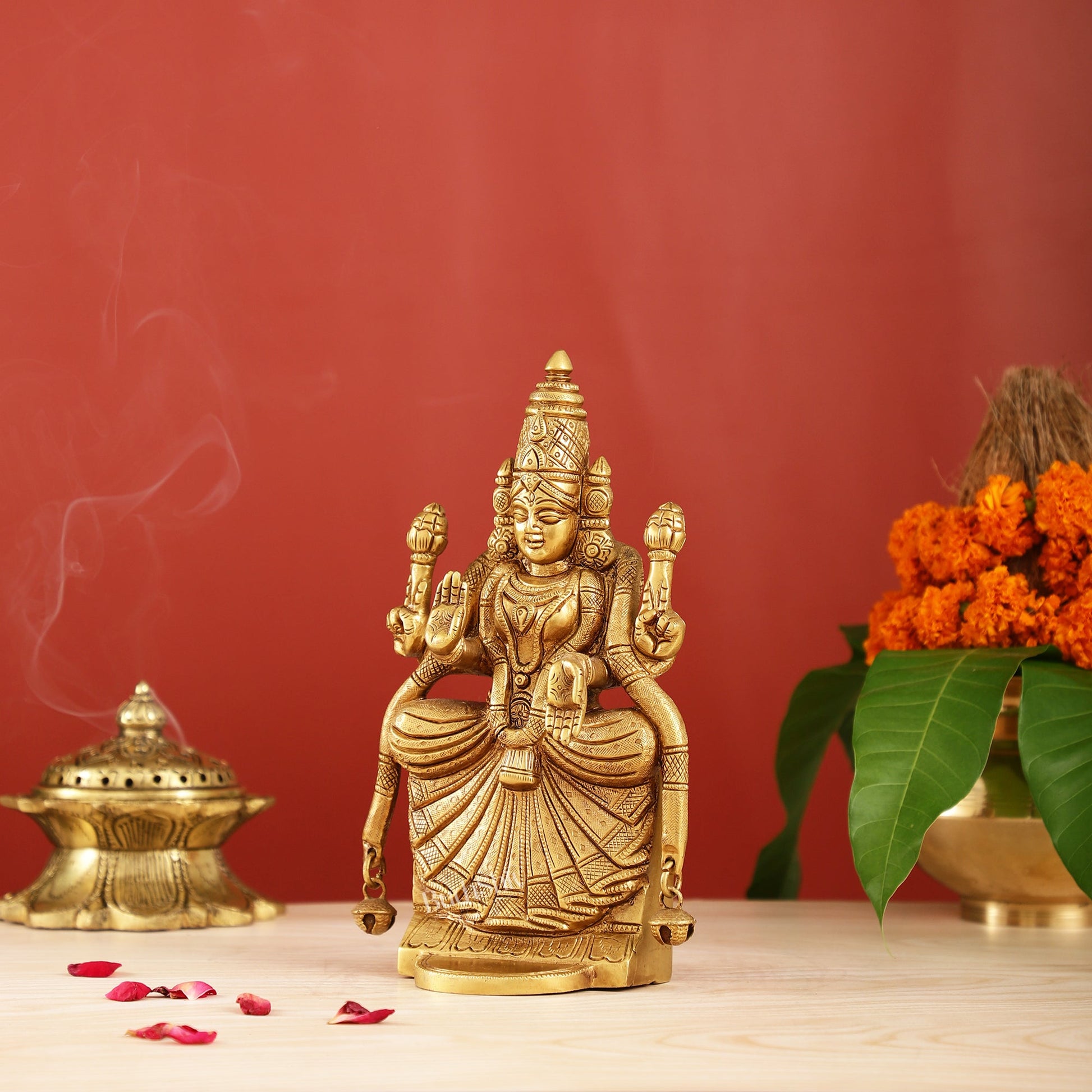 Brass Superfine Goddess Padmavathi Idol - Exquisite 9.5" Sculpture