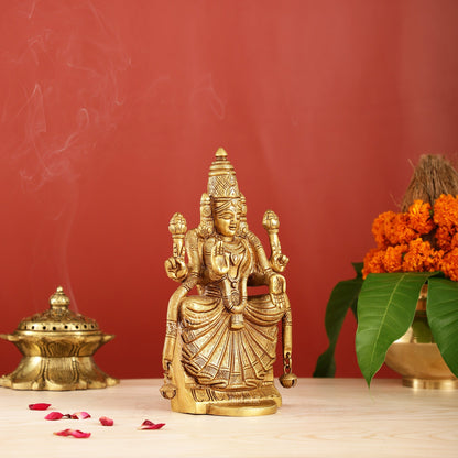 Brass Superfine Goddess Padmavathi Idol - Exquisite 9.5" Sculpture