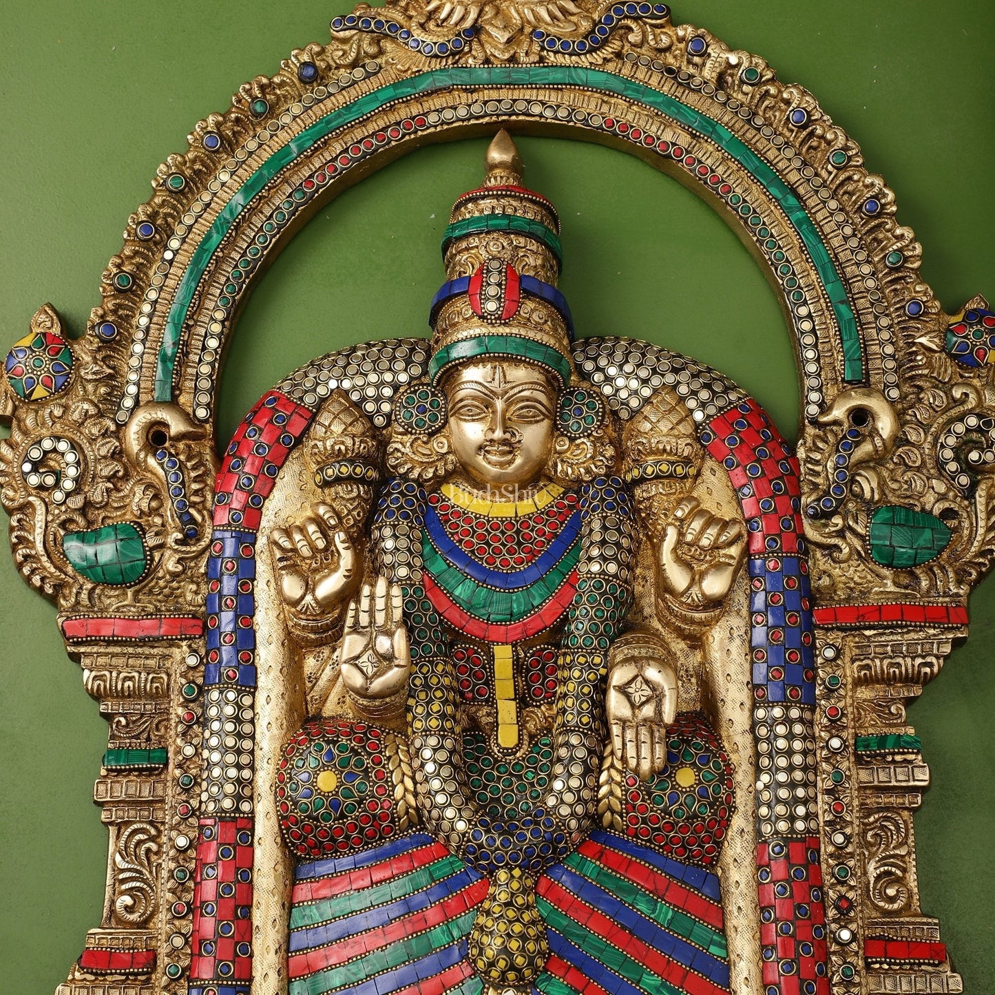 Brass Superfine Goddess Padmavathi Thayar Large Wall Hanging Idol with Stonework