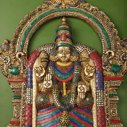 Brass Superfine Goddess Padmavathi Thayar Large Wall Hanging Idol with Stonework