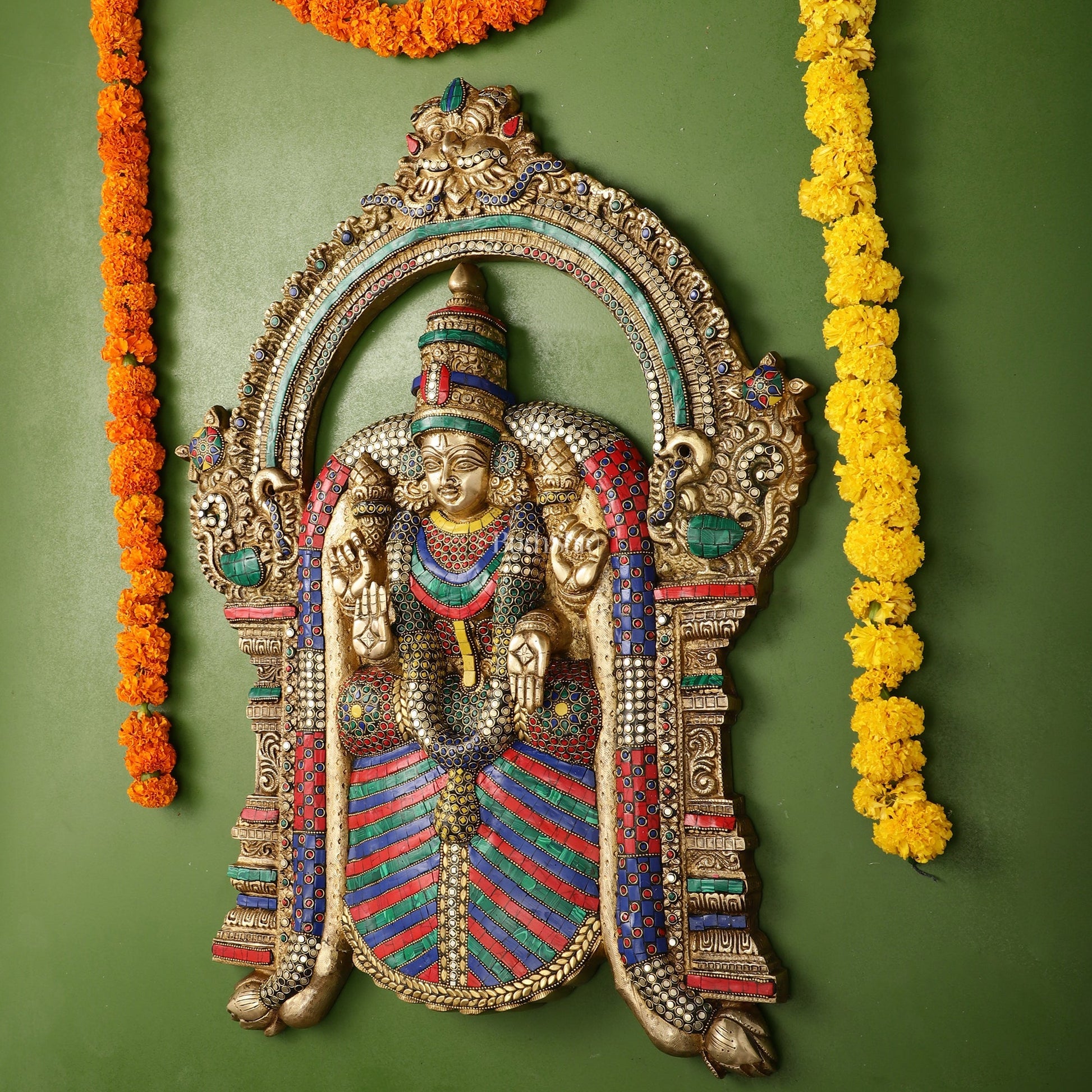 Brass Superfine Goddess Padmavathi Thayar Large Wall Hanging Idol with Stonework