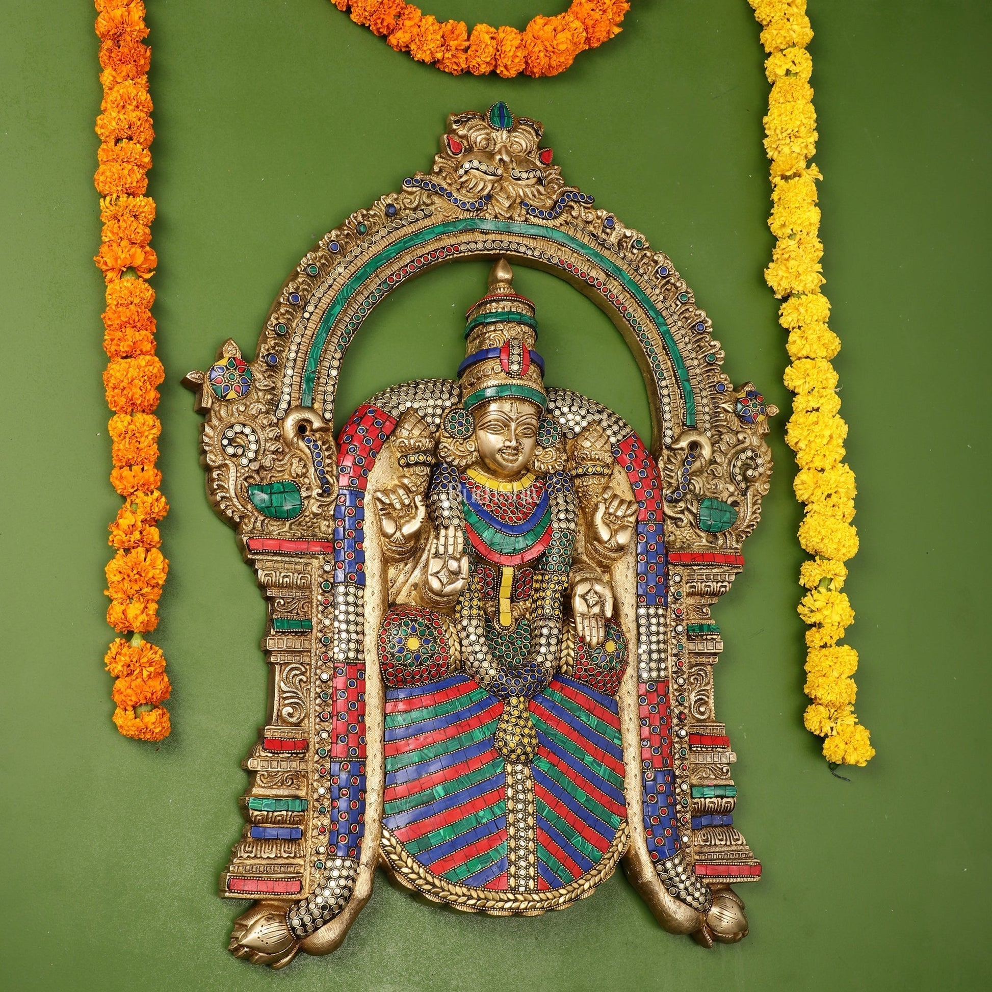 Brass Superfine Goddess Padmavathi Thayar Large Wall Hanging Idol with Stonework
