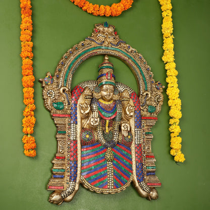 Brass Superfine Goddess Padmavathi Thayar Large Wall Hanging Idol with Stonework