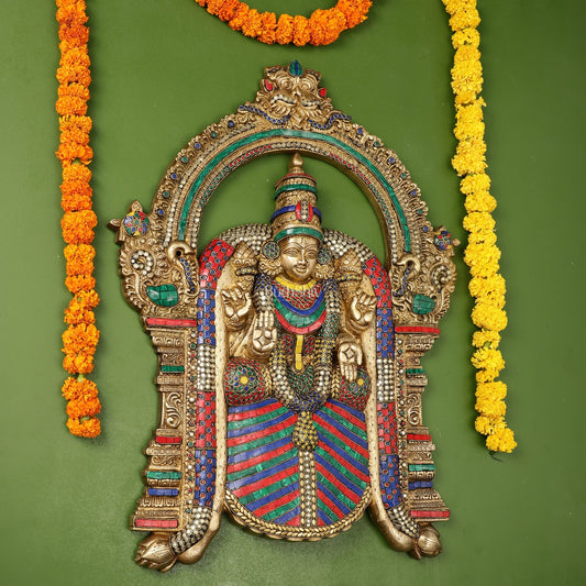 Brass Superfine Goddess Padmavathi Thayar Large Wall Hanging Idol with Stonework