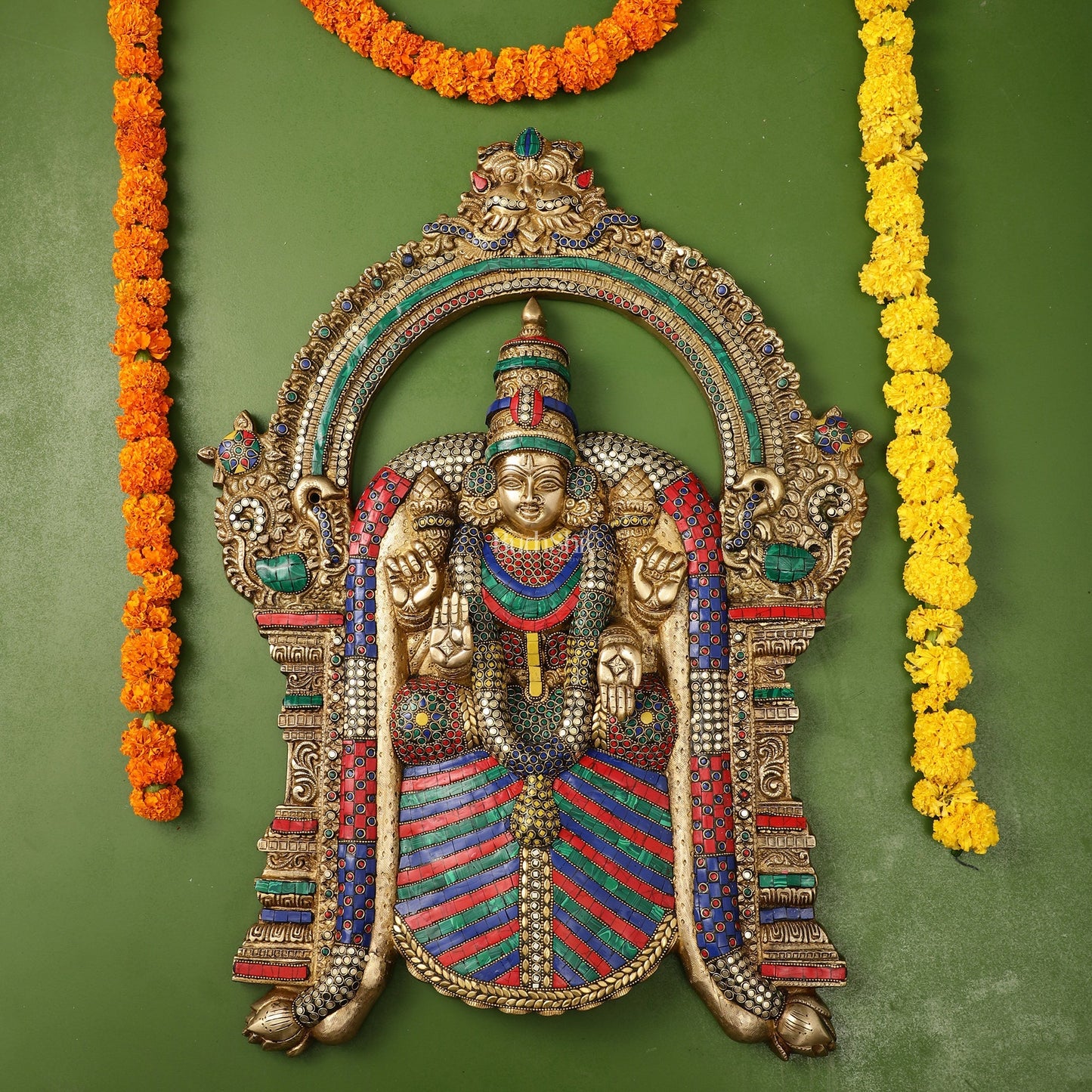 Brass Superfine Goddess Padmavathi Thayar Large Wall Hanging Idol with Stonework