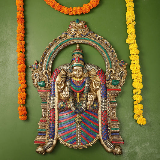Brass Superfine Goddess Padmavathi Thayar Large Wall Hanging Idol with Stonework