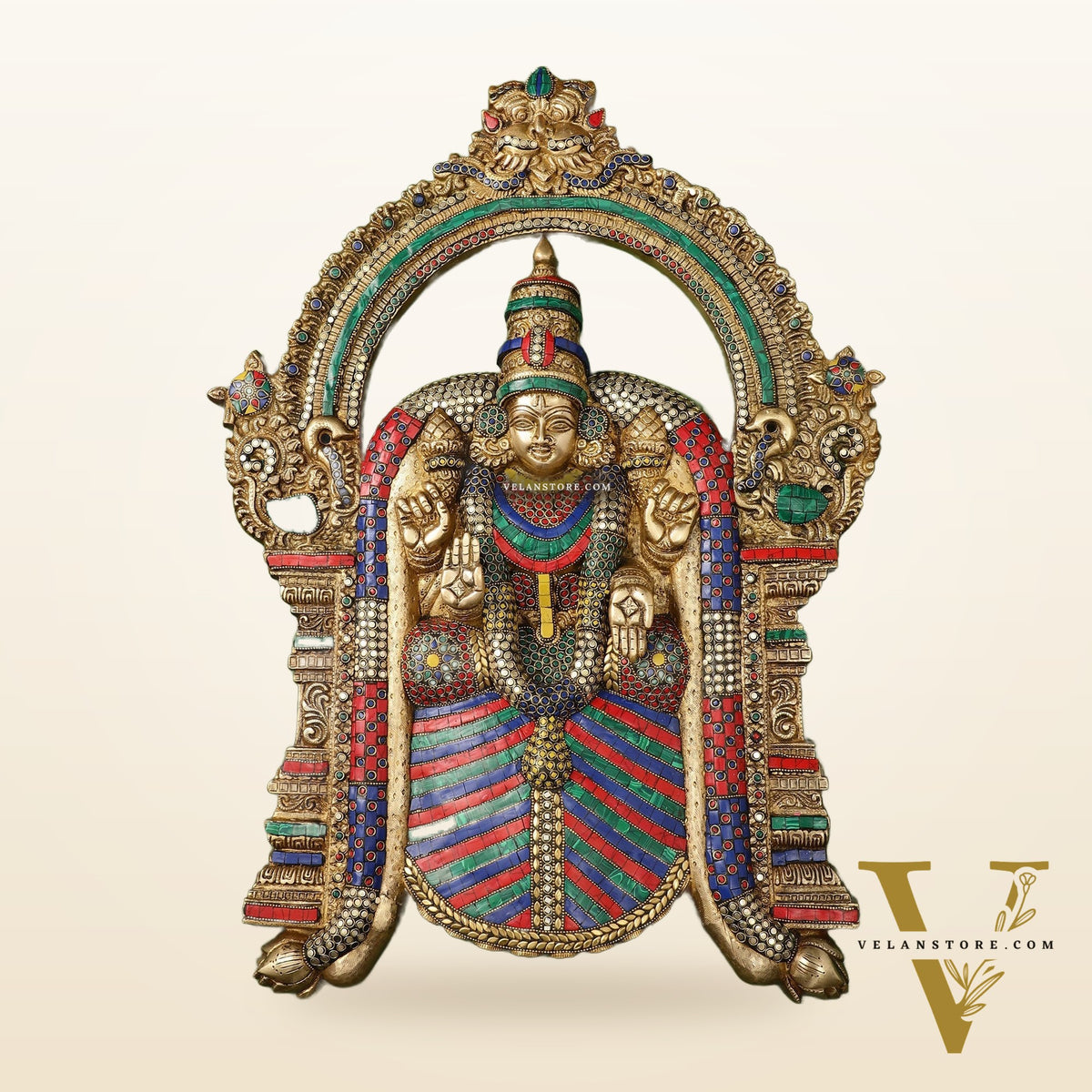 Brass Superfine Goddess Padmavathi Thayar Large Wall Hanging Idol with Stonework