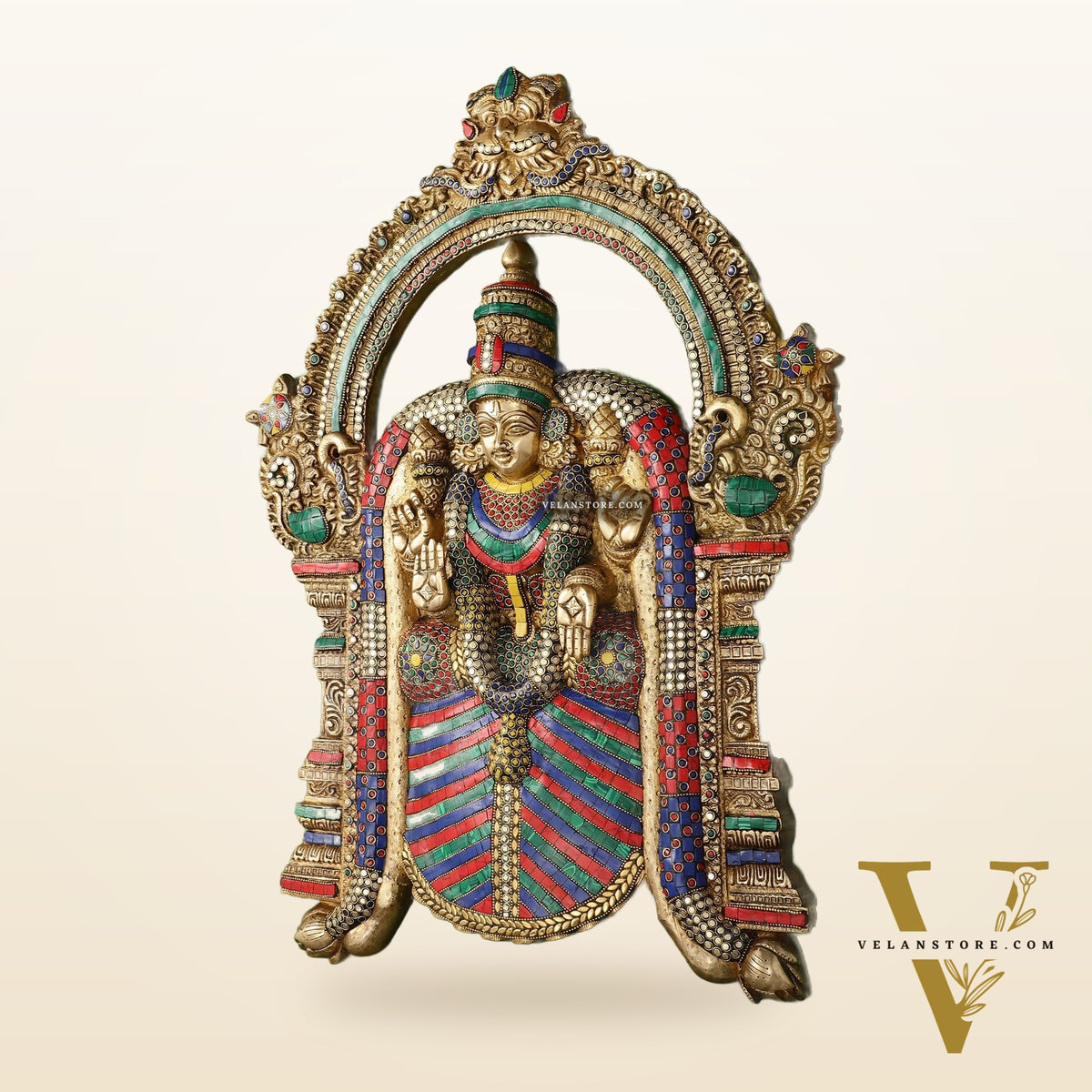 Brass Superfine Goddess Padmavathi Thayar Large Wall Hanging Idol with Stonework