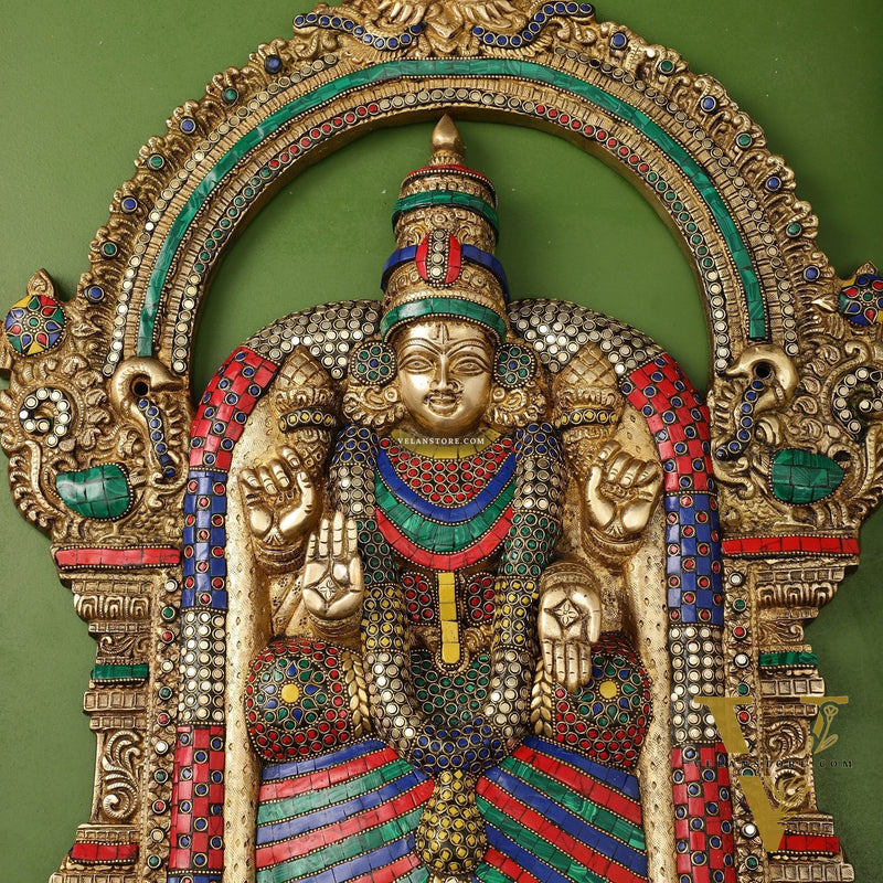 Brass Superfine Goddess Padmavathi Thayar Large Wall Hanging Idol with Stonework