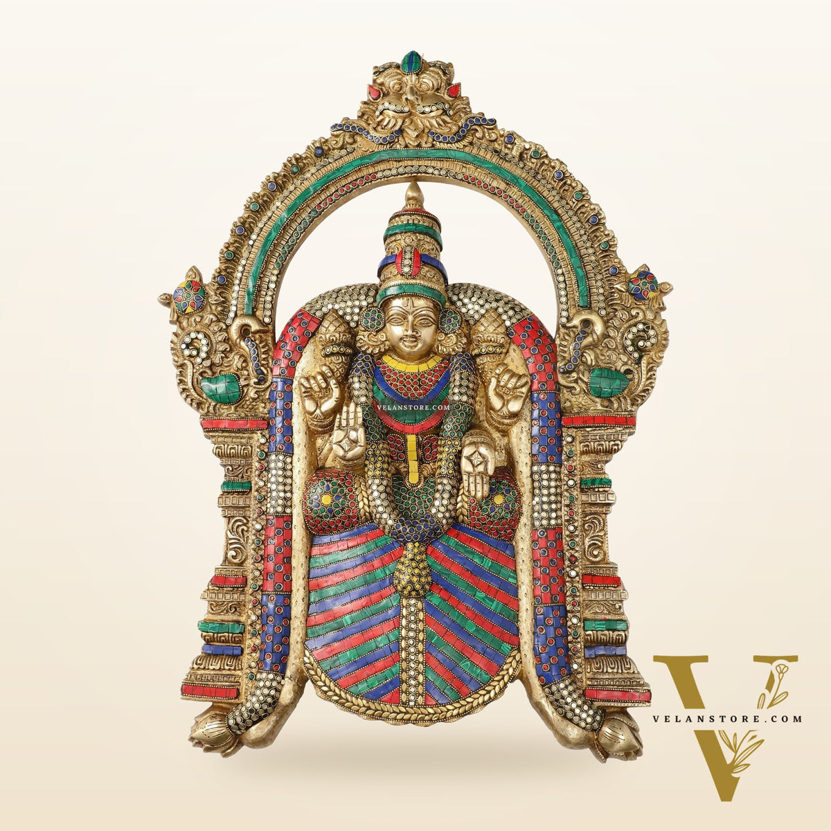 Brass Superfine Goddess Padmavathi Thayar Large Wall Hanging Idol with Stonework