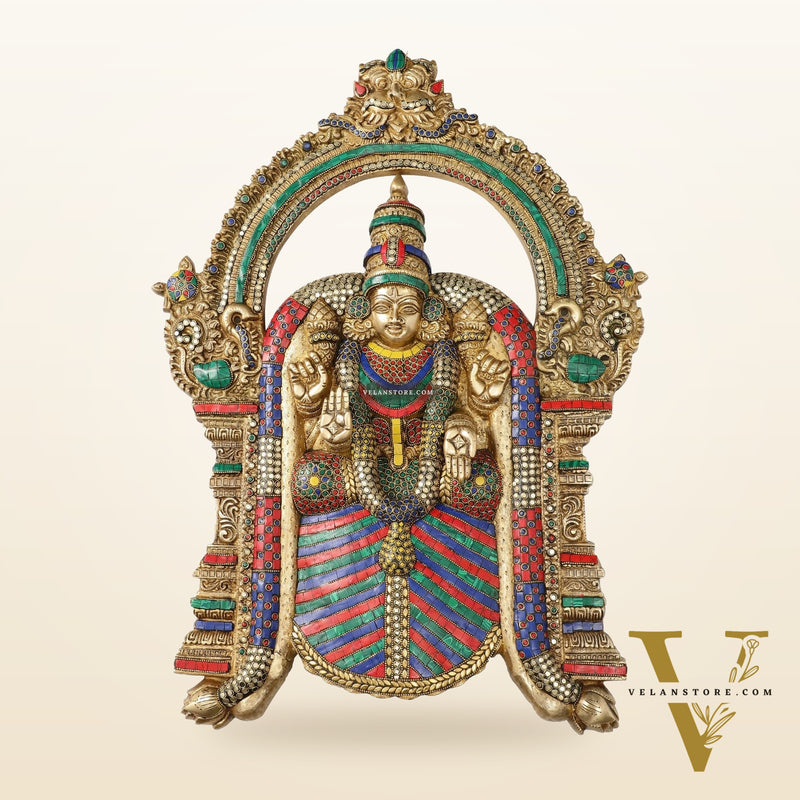 Brass Superfine Goddess Padmavathi Thayar Large Wall Hanging Idol with Stonework