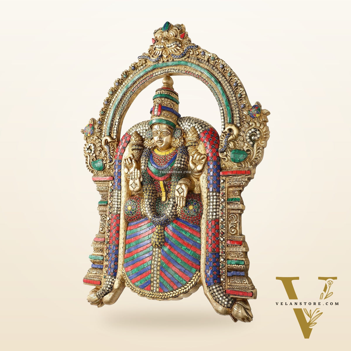 Brass Superfine Goddess Padmavathi Thayar Large Wall Hanging Idol with Stonework