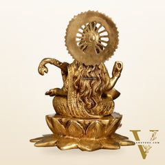 Brass Superfine Goddess Saraswati Sitting on Lotus with Swan | 11 Inch Height | 6.25 KG